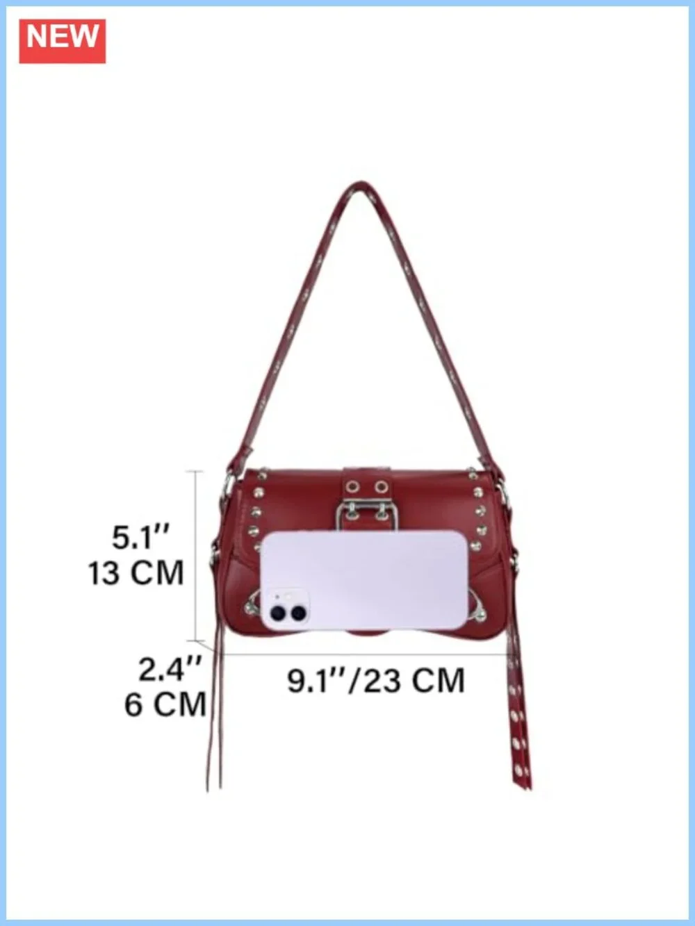 Studded Rivet Punk PU Leather Hobo Shoulder Bag Small Clutch Purse